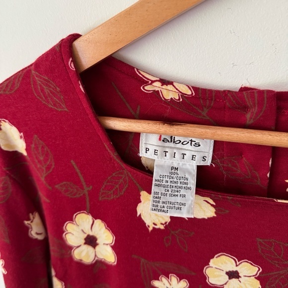 Vintage 90s Talbots Red Floral Midi Dress Petite M Cottagecore Prairie Granny - Picture 5 of 8